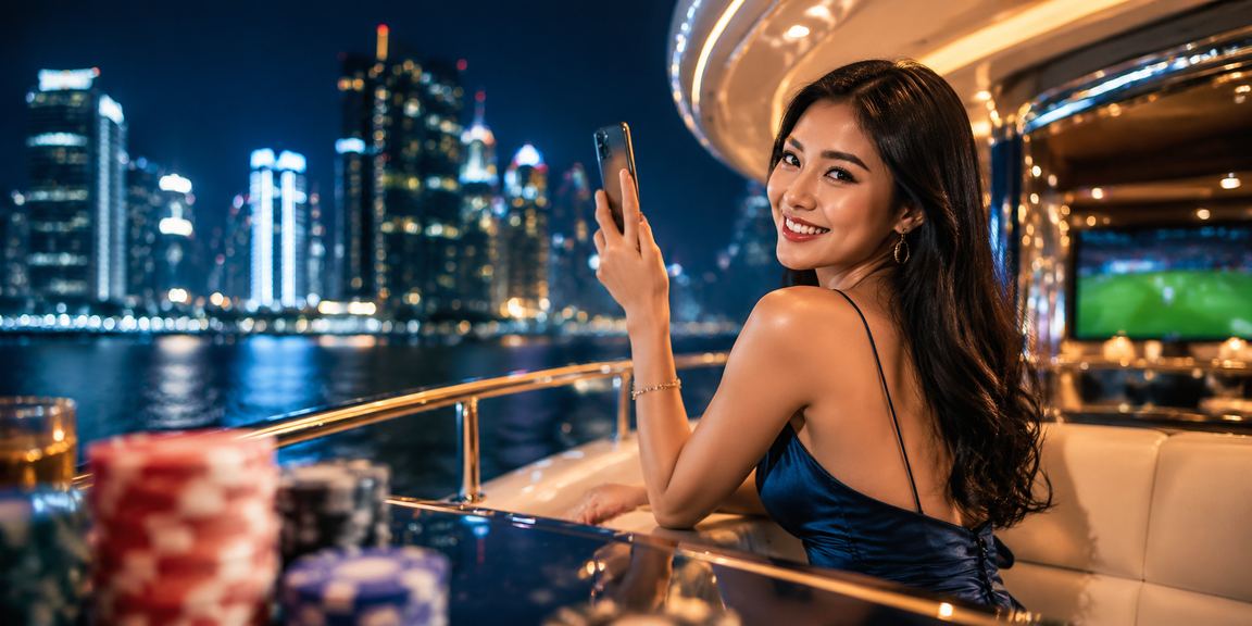 Model menggunakan aplikasi casino di ponsel dengan tampilan modern dan elegan