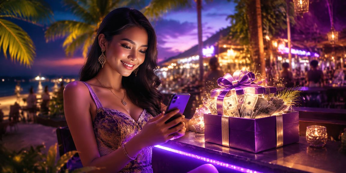 Pengguna bermain casino mobile di tengah suasana pasar malam yang meriah