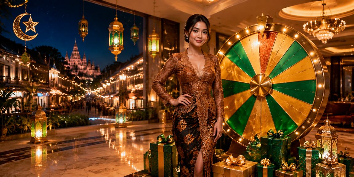 Suasana permainan roulette malam yang meriah di pasar malam dengan dekorasi berwarna